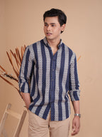 DRIZZLE Indigo Geometric Patterned Shirt - BazeLine