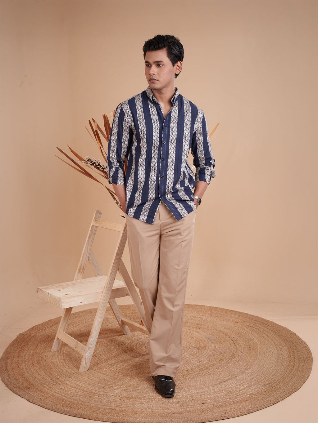 DRIZZLE Indigo Geometric Patterned Shirt - BazeLine
