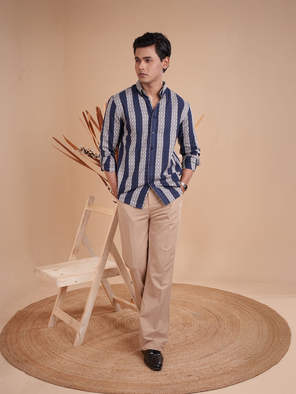 DRIZZLE Indigo Geometric Patterned Shirt - BazeLine