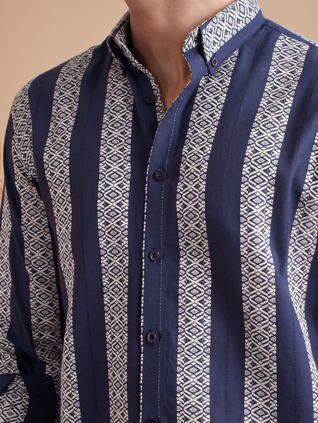 DRIZZLE Indigo Geometric Patterned Shirt - BazeLine