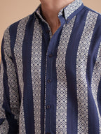 DRIZZLE Indigo Geometric Patterned Shirt - BazeLine