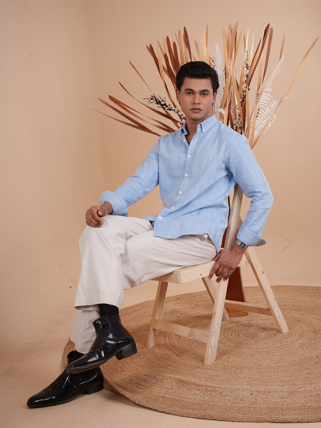 DRIZZLE Sky Blue Herringbone Shirt - BazeLine