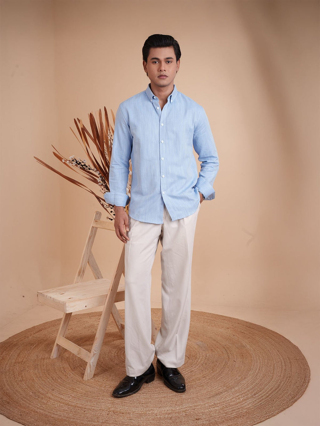 DRIZZLE Sky Blue Herringbone Shirt - BazeLine
