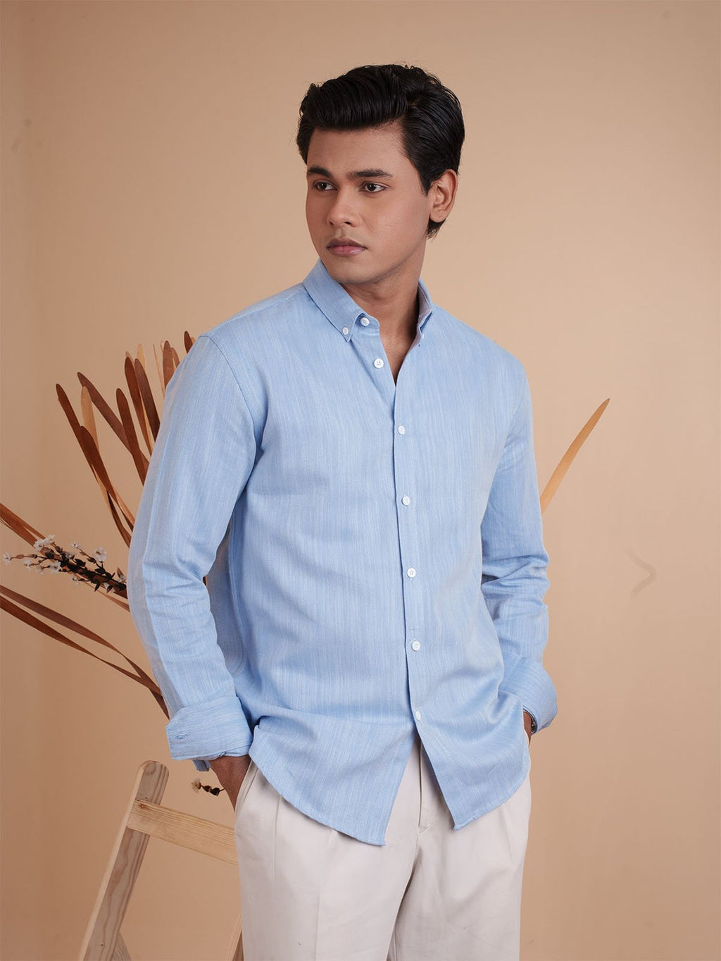 DRIZZLE Sky Blue Herringbone Shirt - BazeLine
