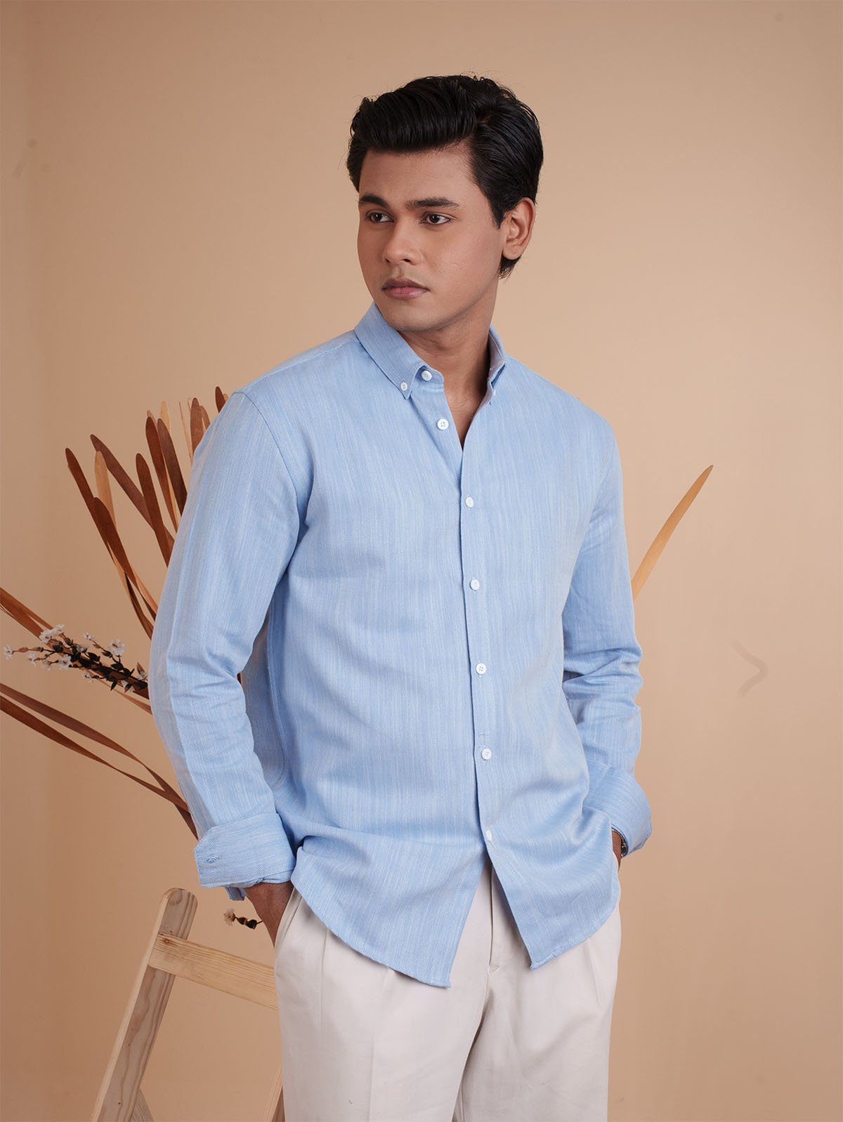 DRIZZLE Sky Blue Herringbone Shirt - BazeLine