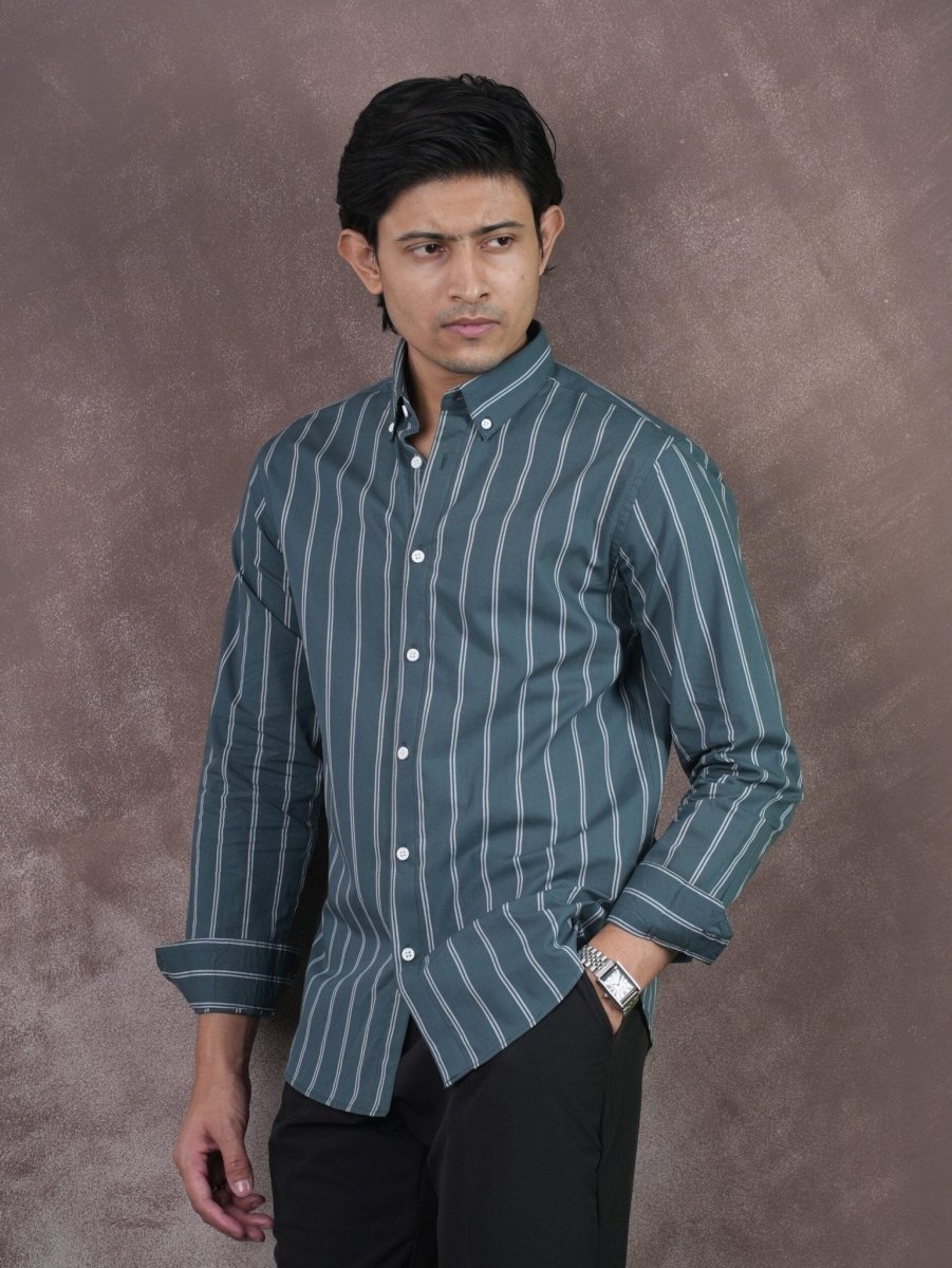 EUPHORIA Forest Teal Stripe Shirt - BazeLine