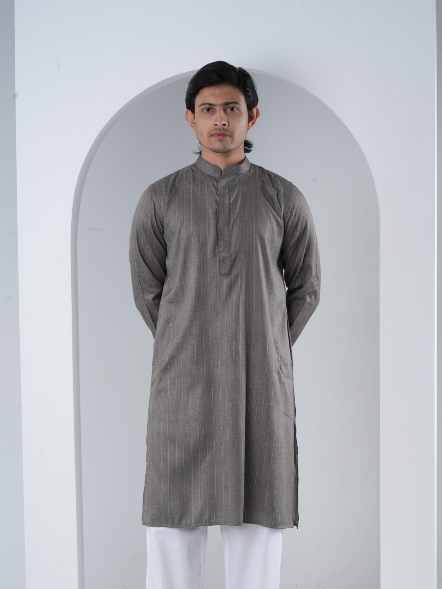 FESTIVE Ash Grey Striped Panjabi - BazeLine