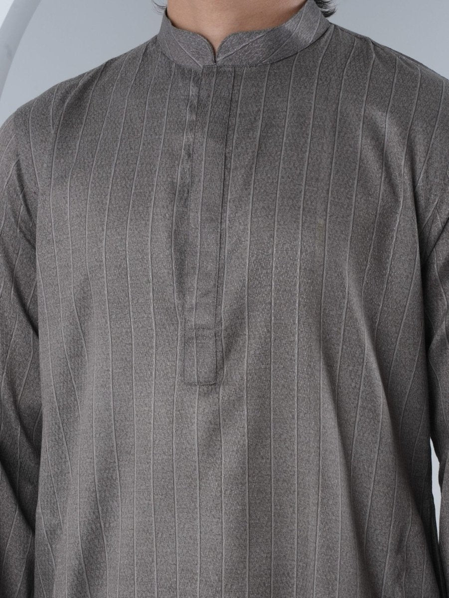 FESTIVE Ash Grey Striped Panjabi - BazeLine