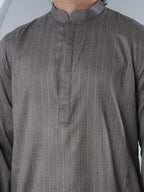 FESTIVE Ash Grey Striped Panjabi - BazeLine