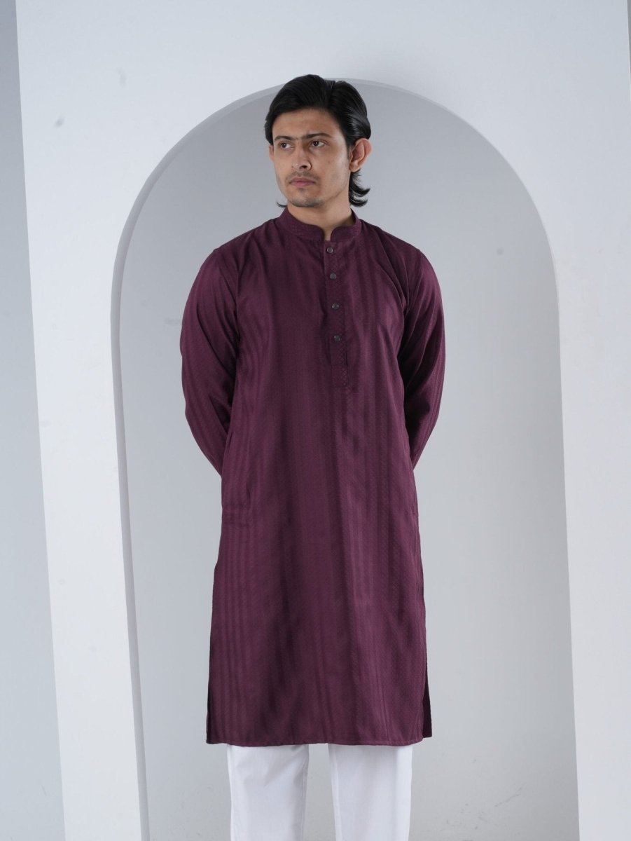FESTIVE Burgundy Jacquard Panjabi - BazeLine