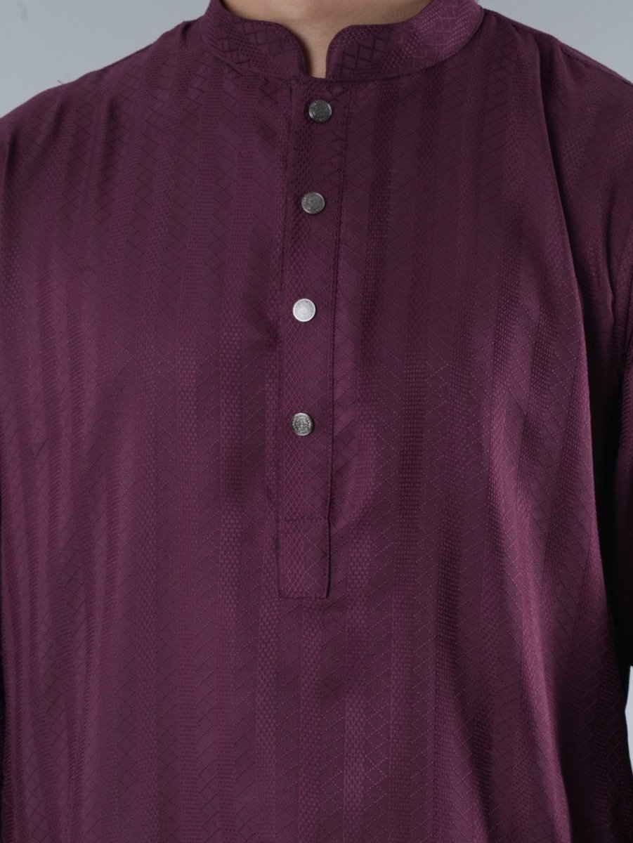 FESTIVE Burgundy Jacquard Panjabi - BazeLine