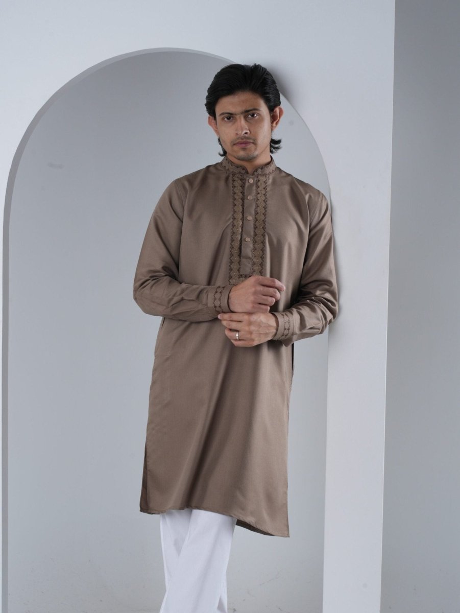 FESTIVE Coffee Brown Embroidered Panjabi - BazeLine