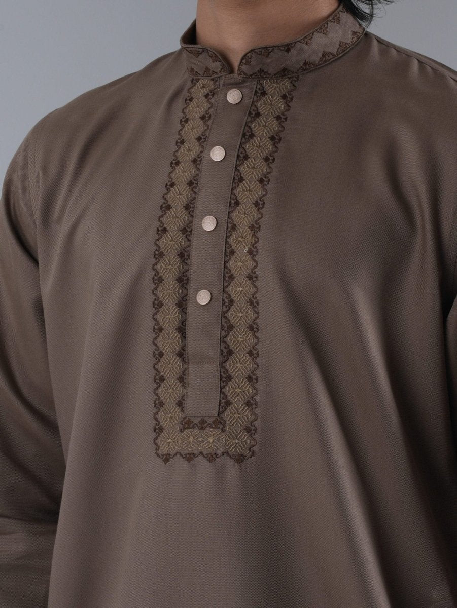 FESTIVE Coffee Brown Embroidered Panjabi - BazeLine