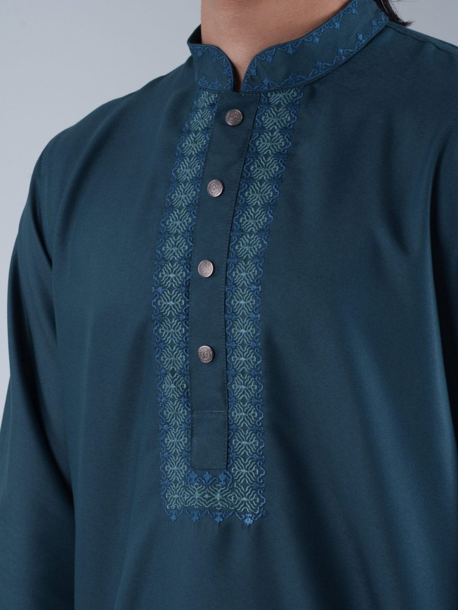 FESTIVE Deep Teal Embroidered Panjabi - BazeLine
