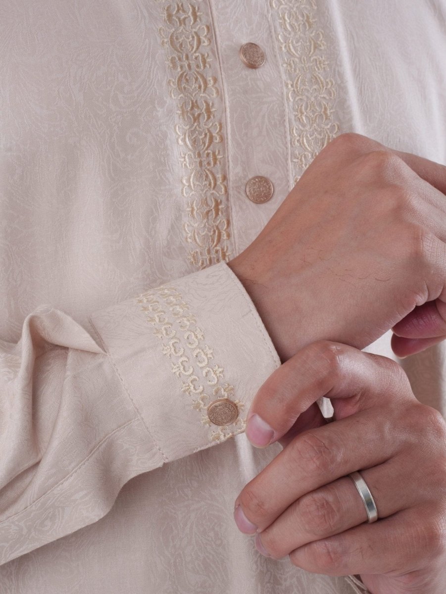 FESTIVE Ivory Embroidered Jacquard Panjabi - BazeLine