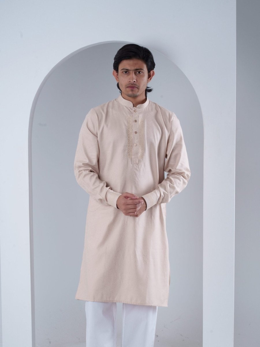 FESTIVE Ivory Embroidered Jacquard Panjabi - BazeLine