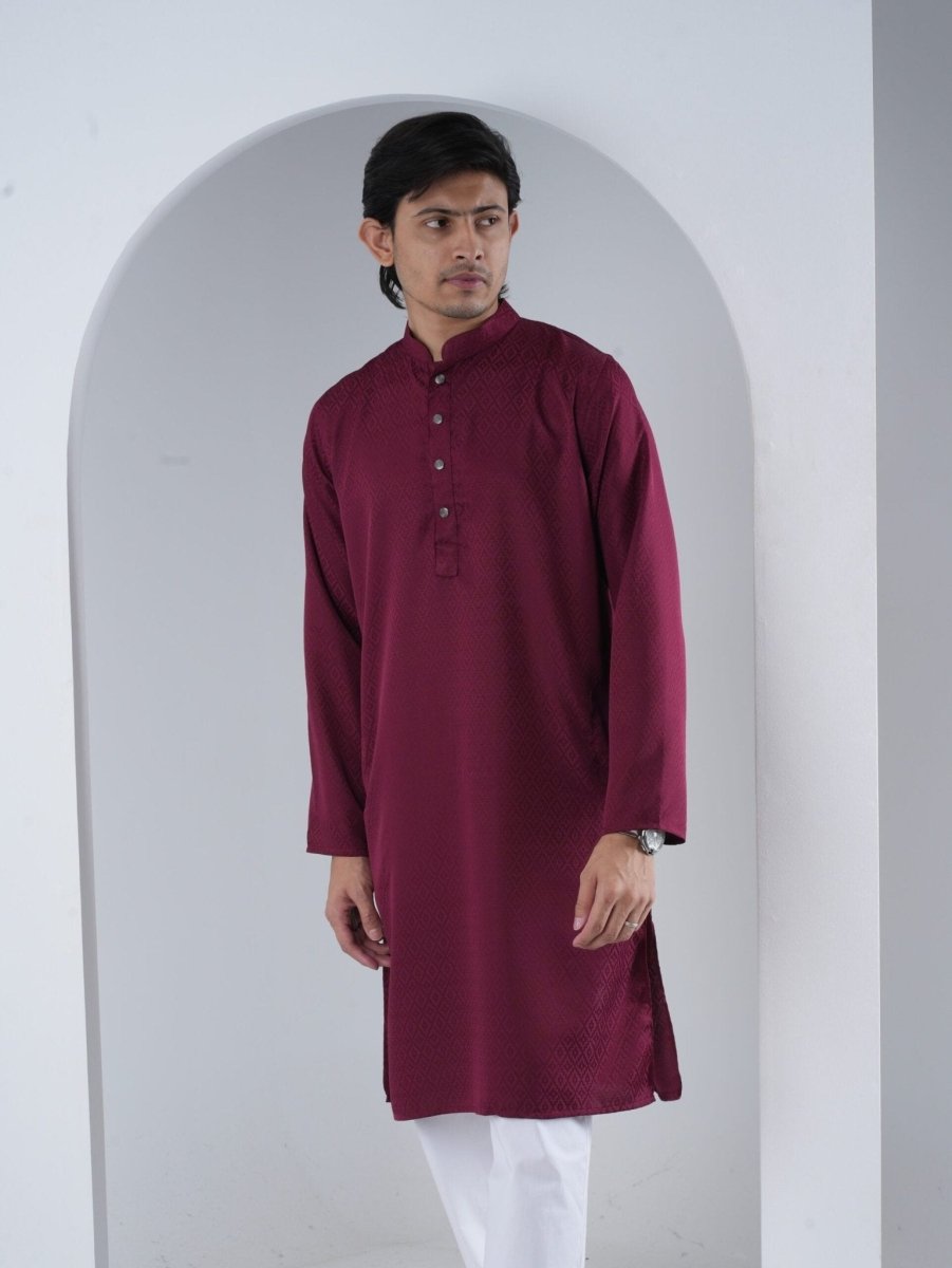FESTIVE Maroon Jacquard Panjabi - BazeLine