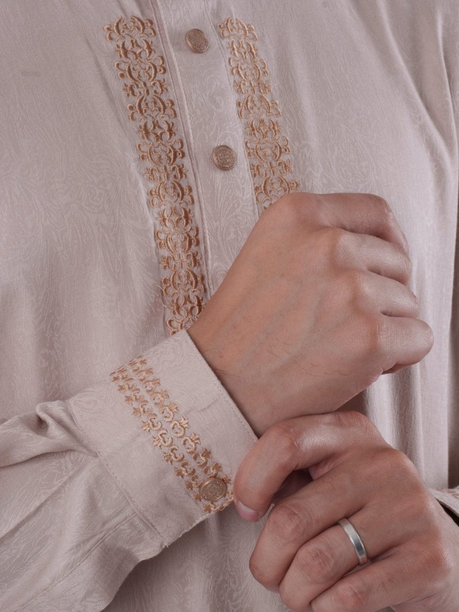 FESTIVE Mauve Cream Embroidered Jacquard Panjabi - BazeLine