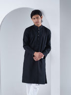 FESTIVE Midnight Black Embroidered Panjabi - BazeLine