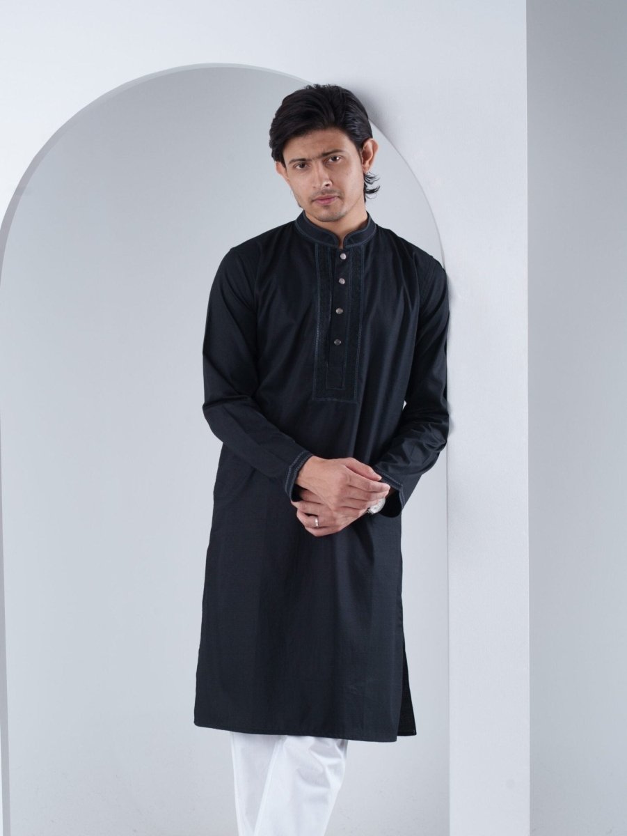 FESTIVE Midnight Black Embroidered Panjabi - BazeLine