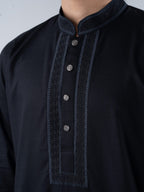 FESTIVE Midnight Black Embroidered Panjabi - BazeLine