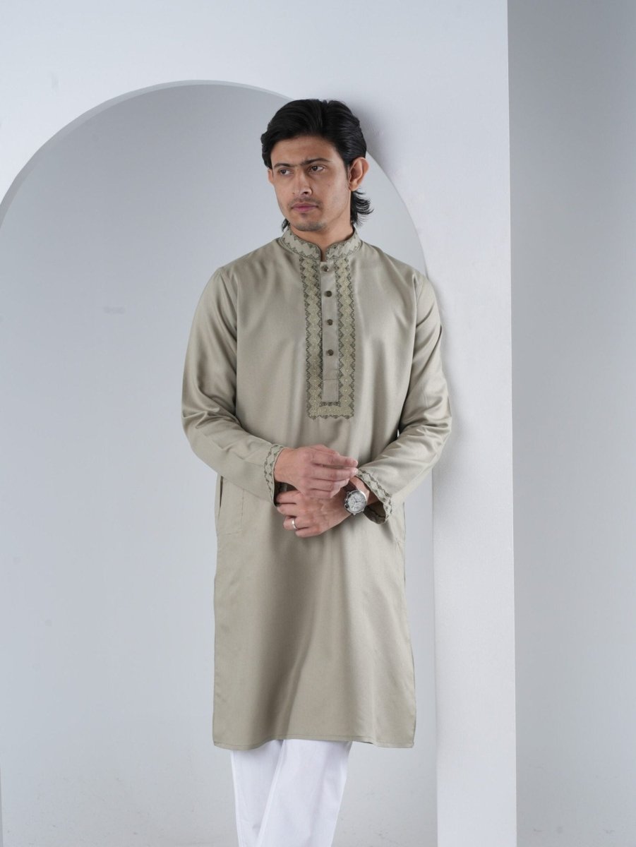 FESTIVE Sage Green Embroidered Panjabi - BazeLine