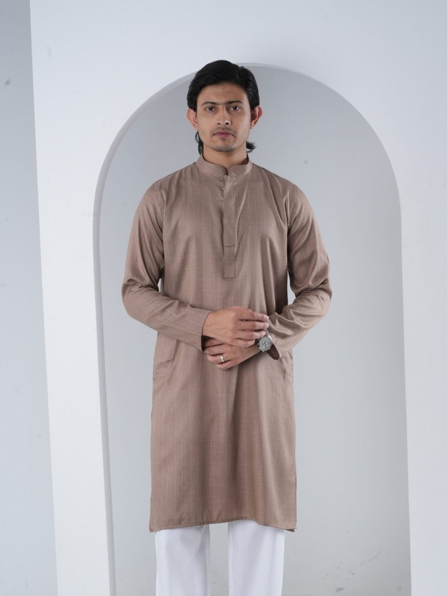 FESTIVE Taupe Striped Panjabi - BazeLine