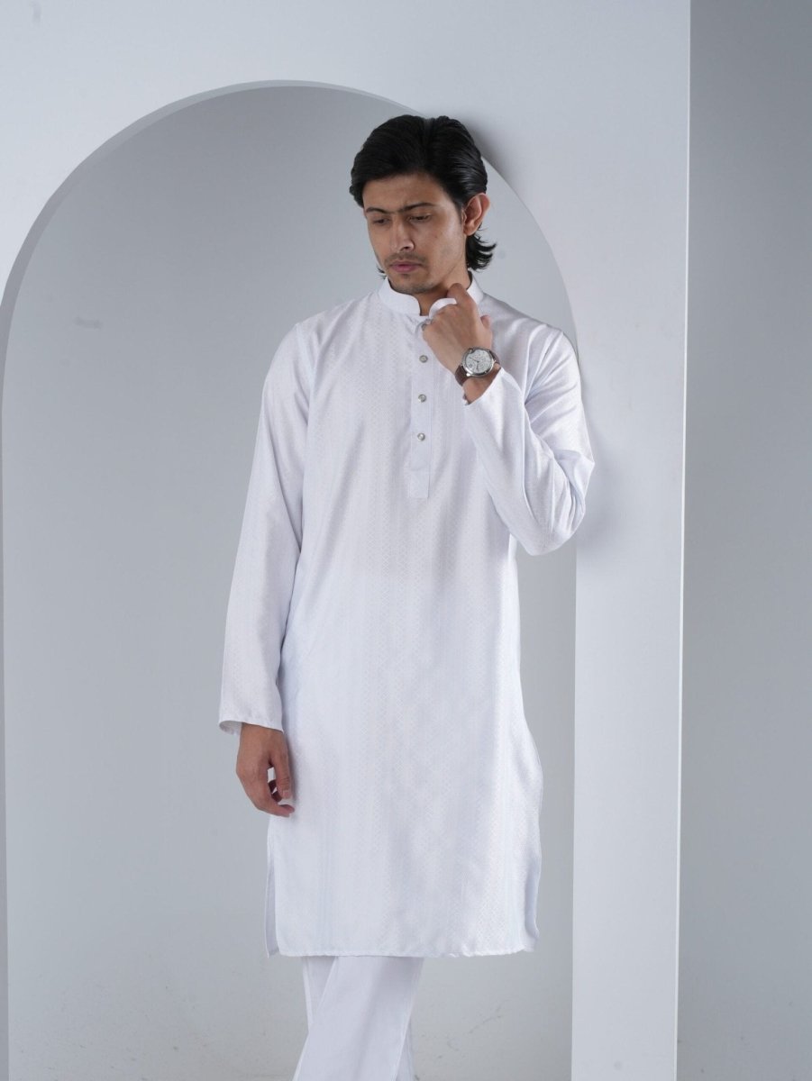 FESTIVE White Jacquard Panjabi - BazeLine