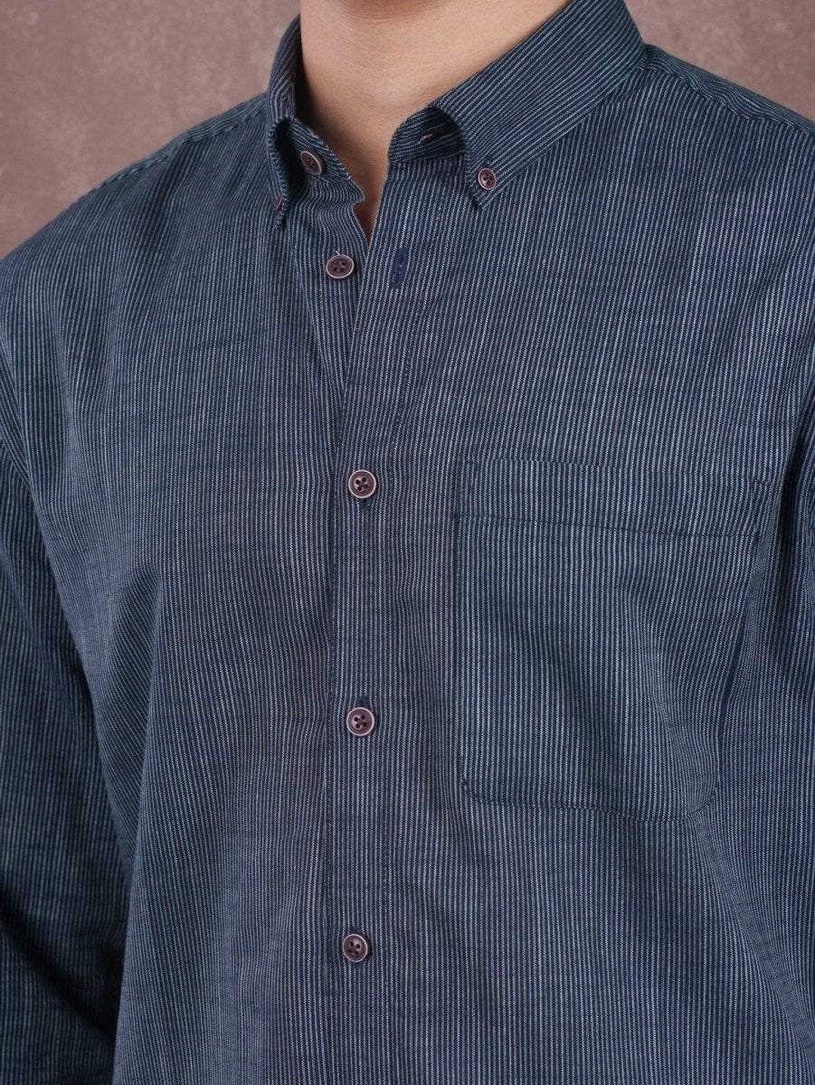 GRACE Imperial Navy Micro Stripe Shirt - BazeLine