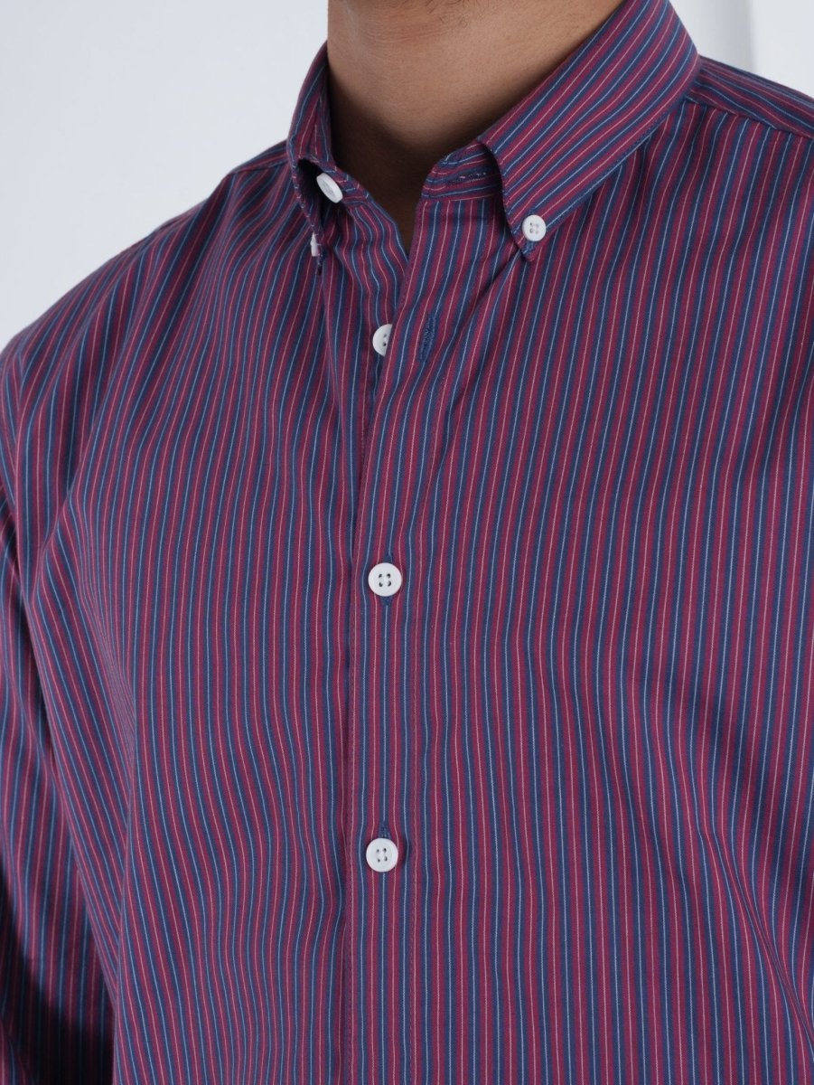 LEGACY Navy & Red Multi - Stripe Shirt - BazeLine