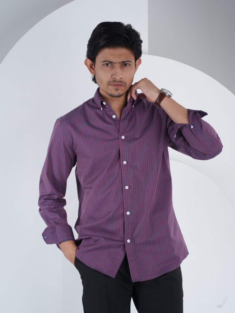 LEGACY Navy & Red Multi - Stripe Shirt - BazeLine