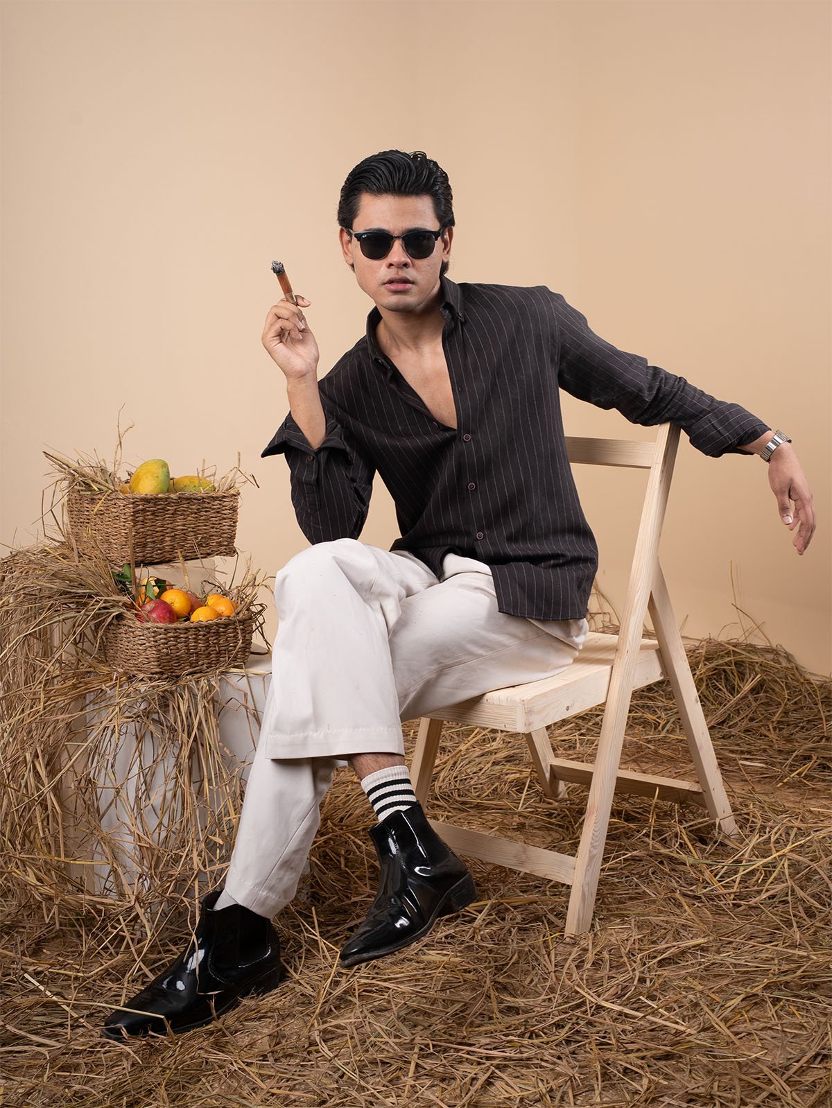 MOST WANTED Man in Black Pinstripes Shirt - BazeLine
