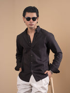 MOST WANTED Man in Black Pinstripes Shirt - BazeLine