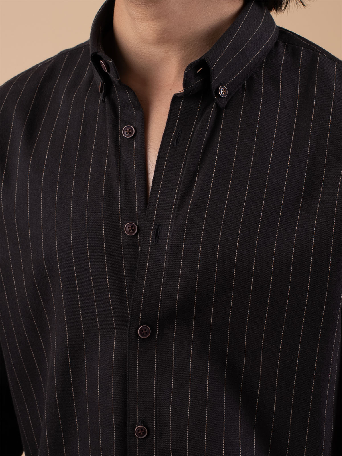 MOST WANTED Man in Black Pinstripes Shirt - BazeLine