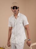 Off-White Pinstripe Half Sleeve Shirt - BazeLine
