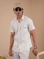 Off-White Pinstripe Half Sleeve Shirt - BazeLine