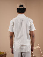 Off-White Pinstripe Half Sleeve Shirt - BazeLine