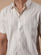 Off-White Pinstripe Half Sleeve Shirt - BazeLine