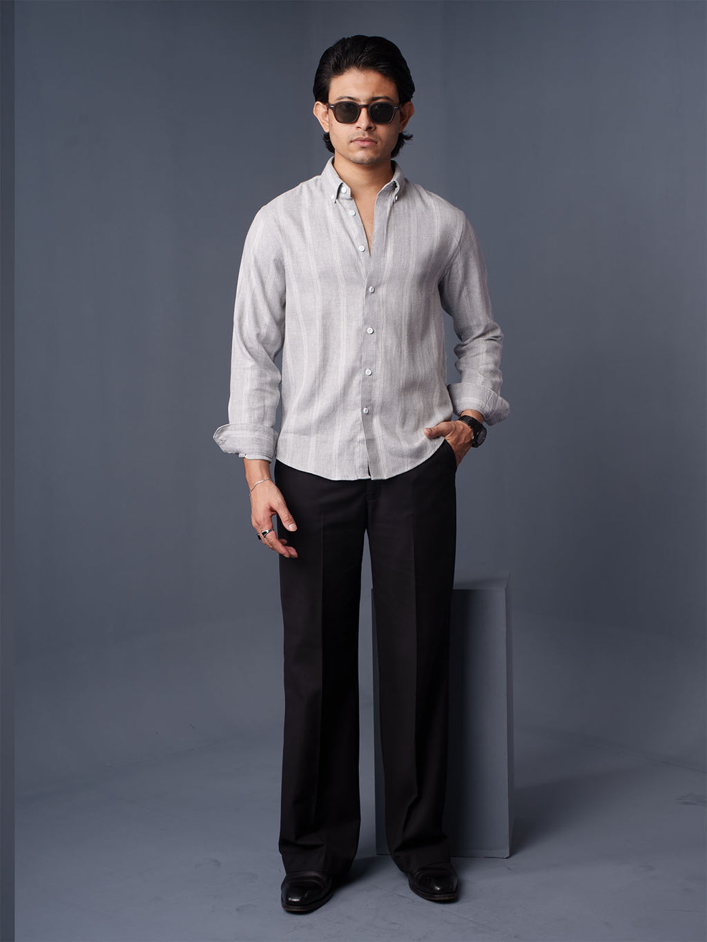 ORBIT Ash Grey Striped Shirt - BazeLine