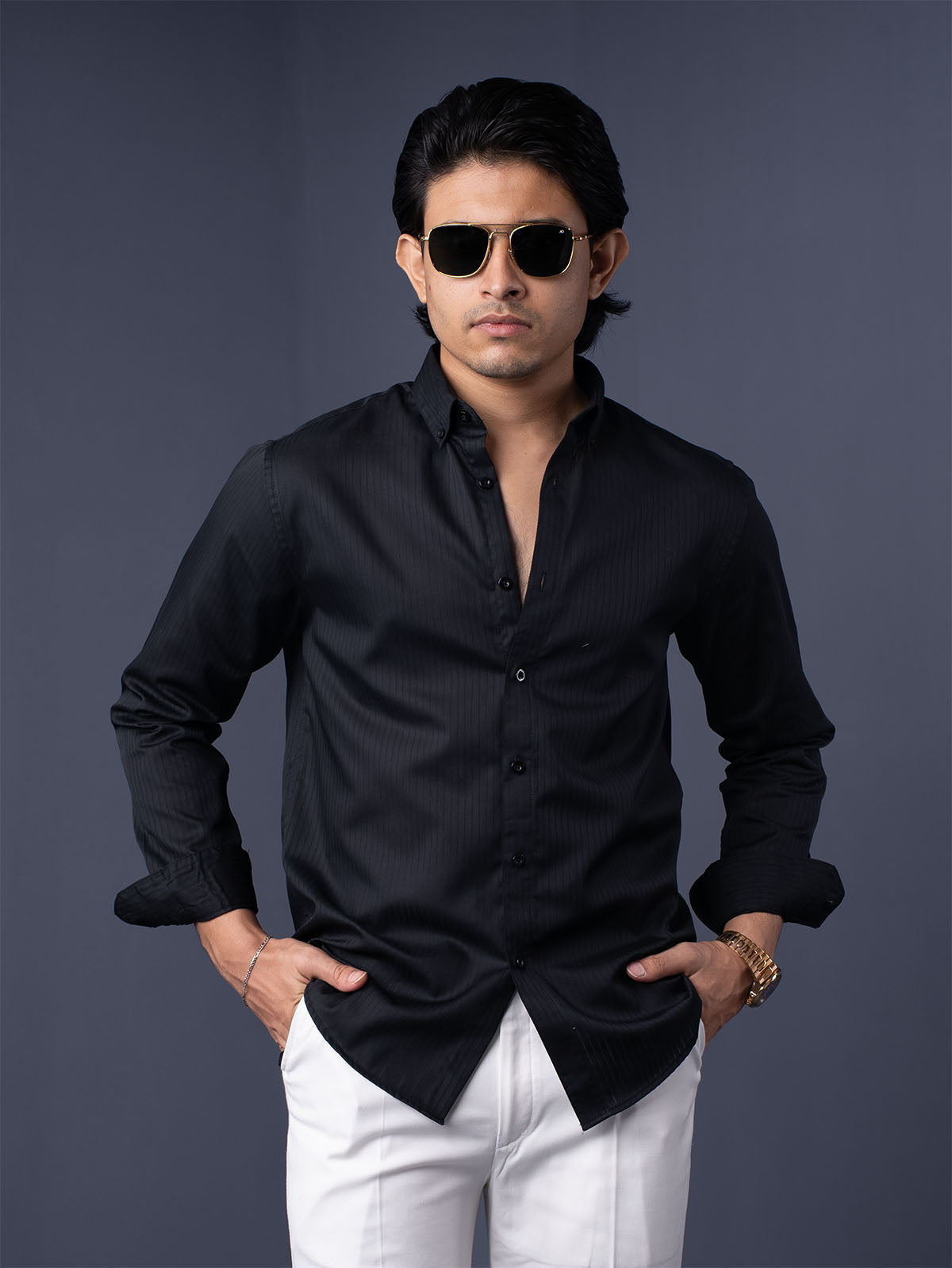 ORBIT Black Herringbone Shirt - BazeLine