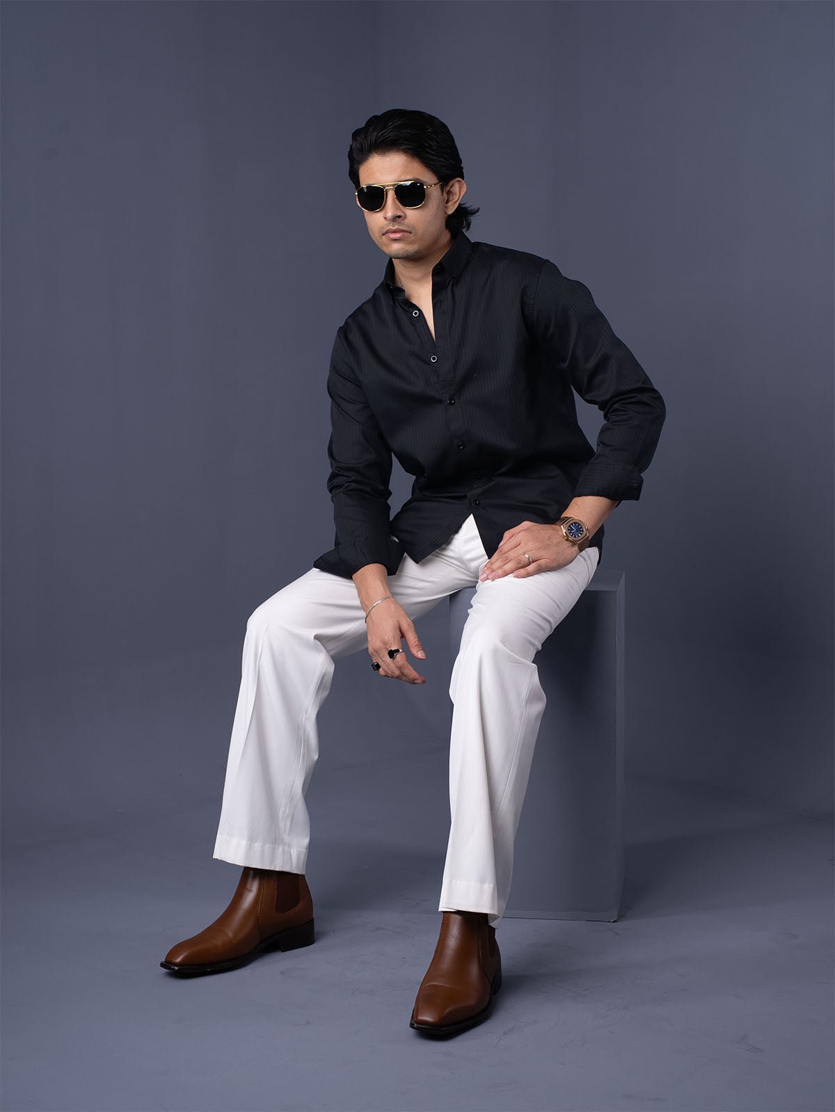 ORBIT Black Herringbone Shirt - BazeLine