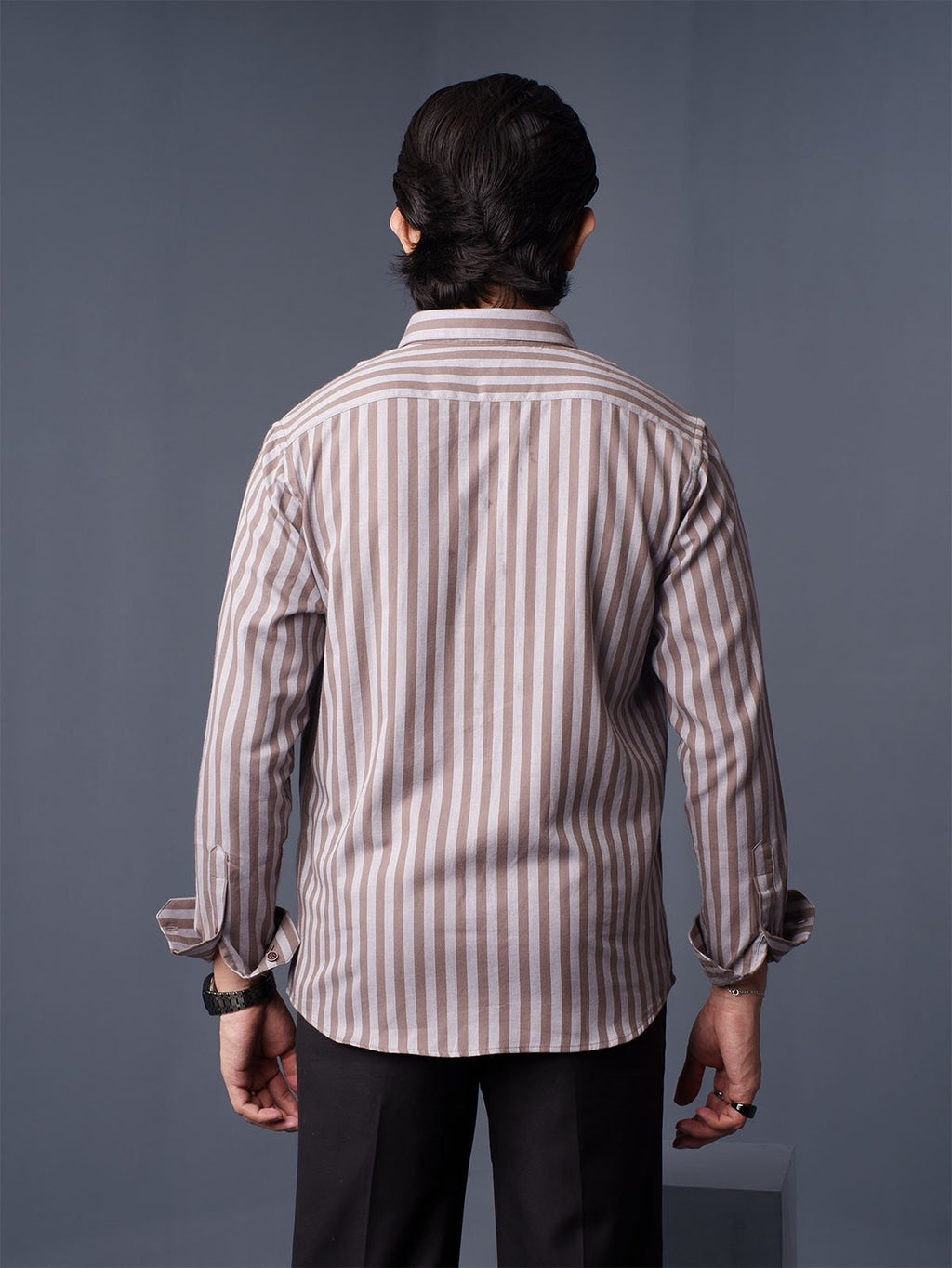 ORBIT Coffee & Grey Striped Shirt - BazeLine
