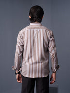 ORBIT Coffee & Grey Striped Shirt - BazeLine