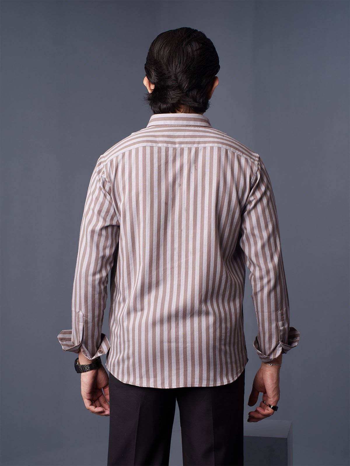 ORBIT Coffee & Grey Striped Shirt - BazeLine