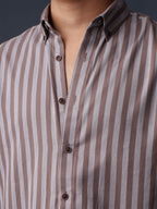 ORBIT Coffee & Grey Striped Shirt - BazeLine