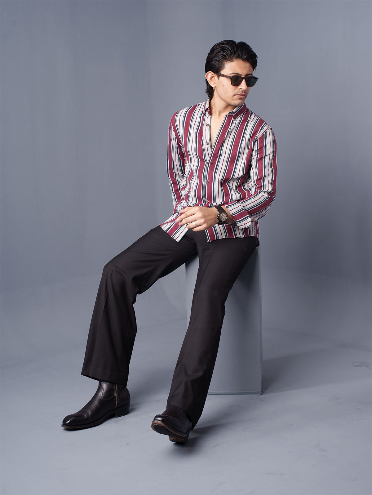 ORBIT Maroon Multi-Stripe Shirt - BazeLine
