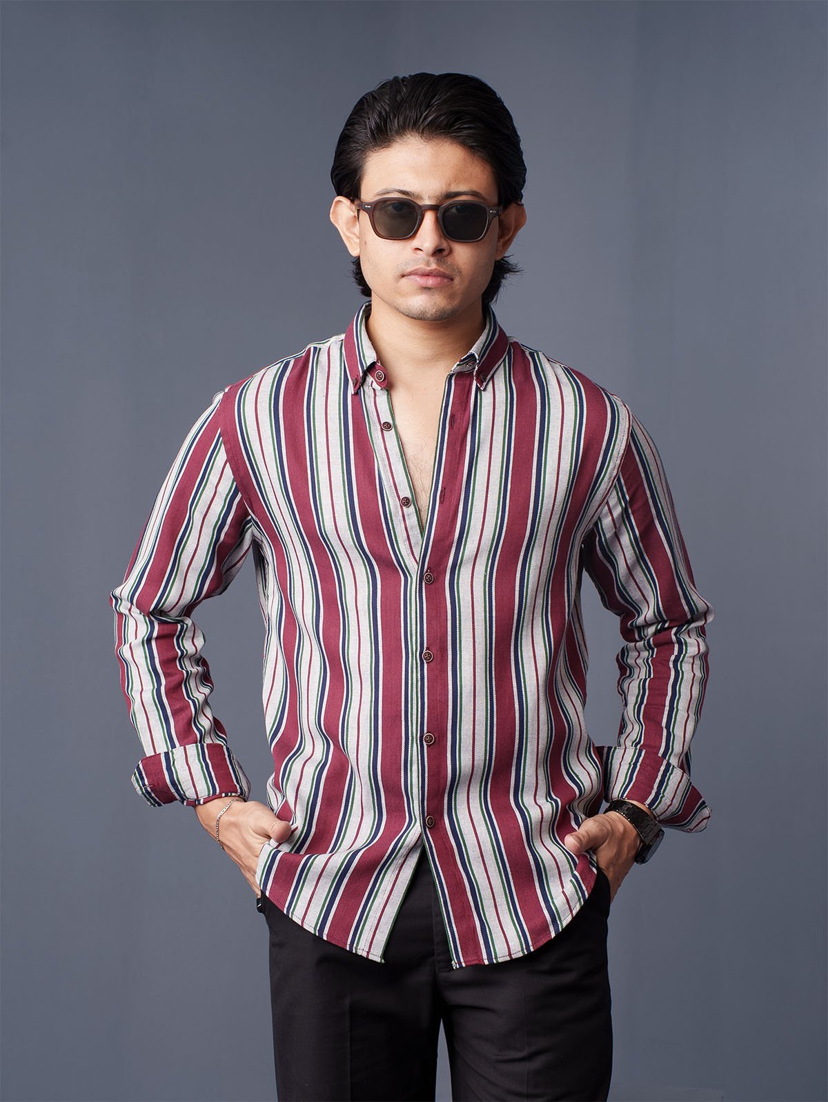 ORBIT Maroon Multi-Stripe Shirt - BazeLine