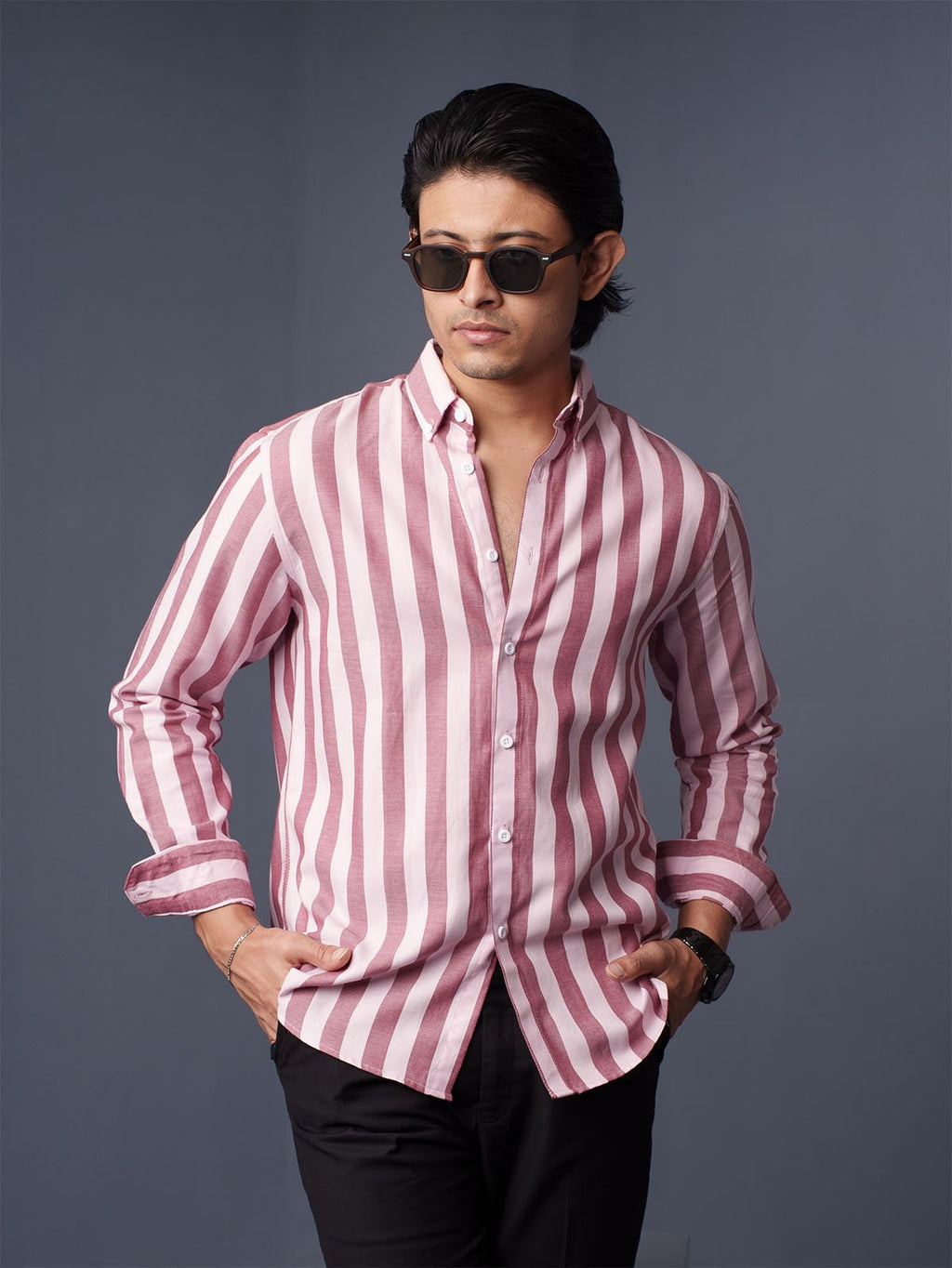 ORBIT Maroon & Pink Striped Shirt - BazeLine
