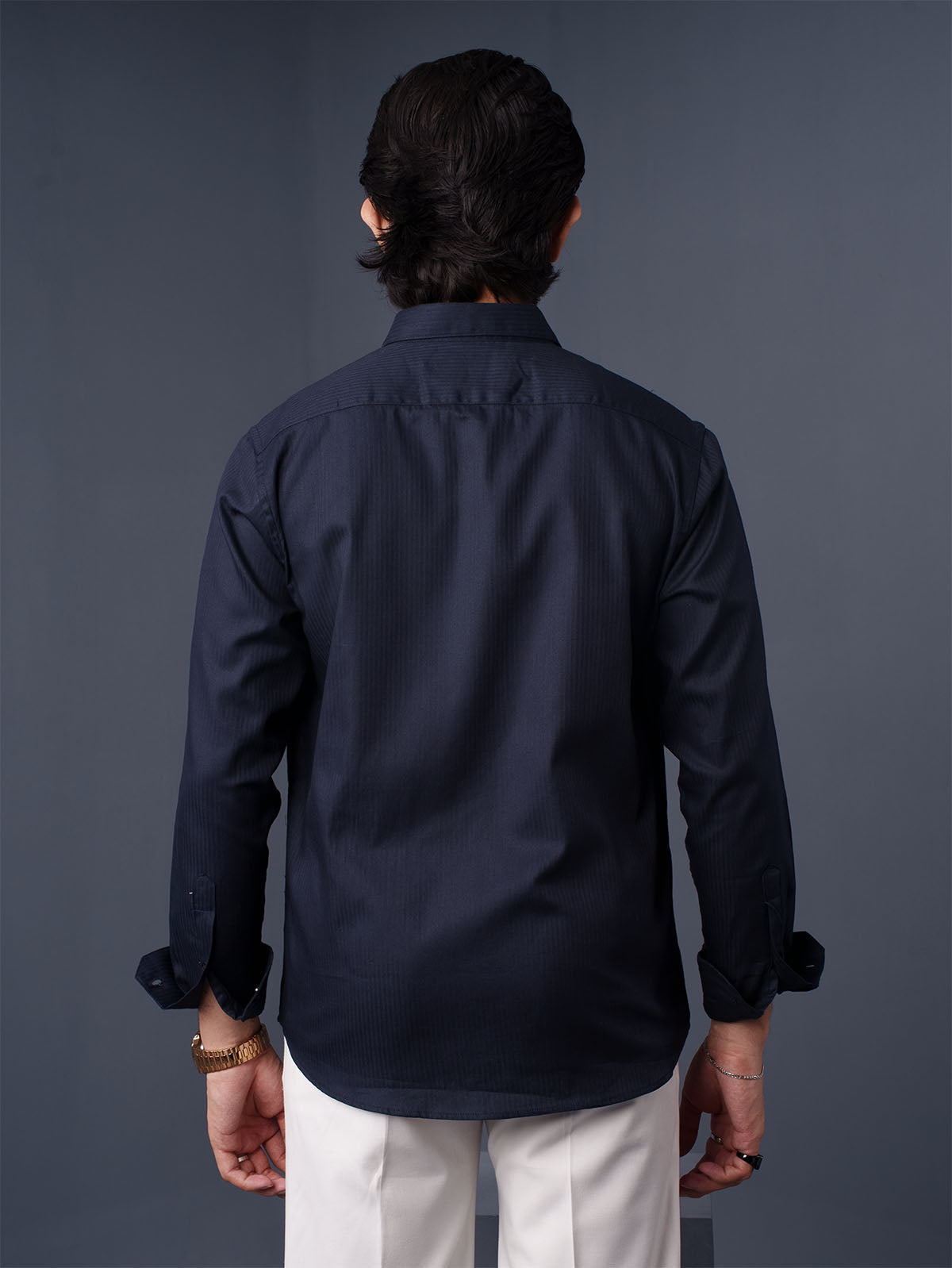 ORBIT Navy Herringbone Shirt - BazeLine