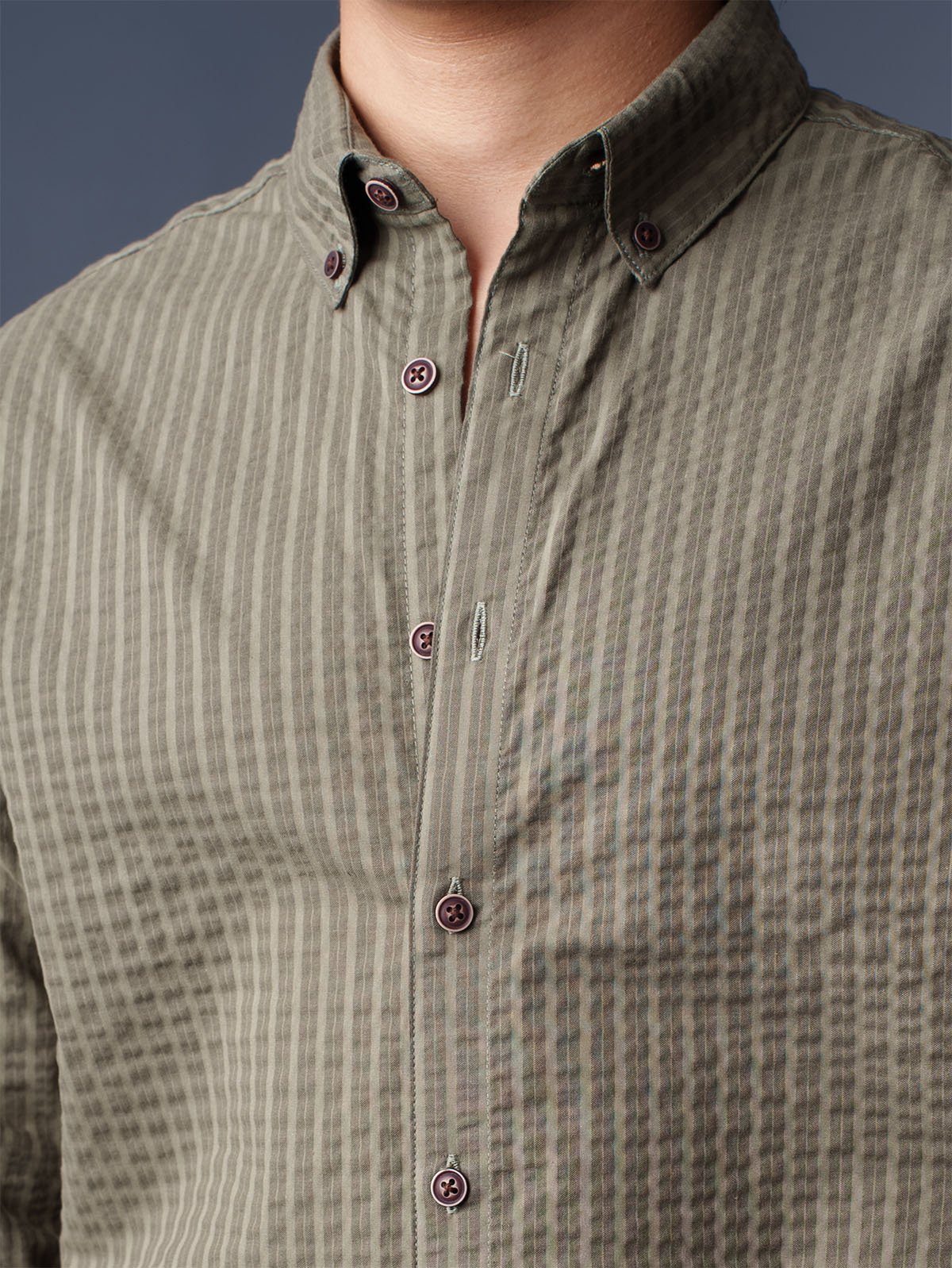 ORBIT Olive Textured Pinstripe Shirt - BazeLine